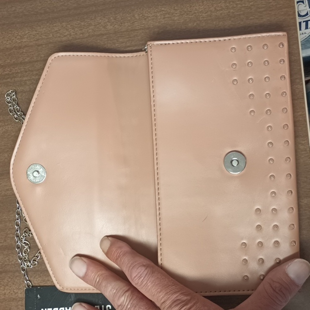 Steve Madden Tan Studded Clutch with Chain - Picture 2 of 7